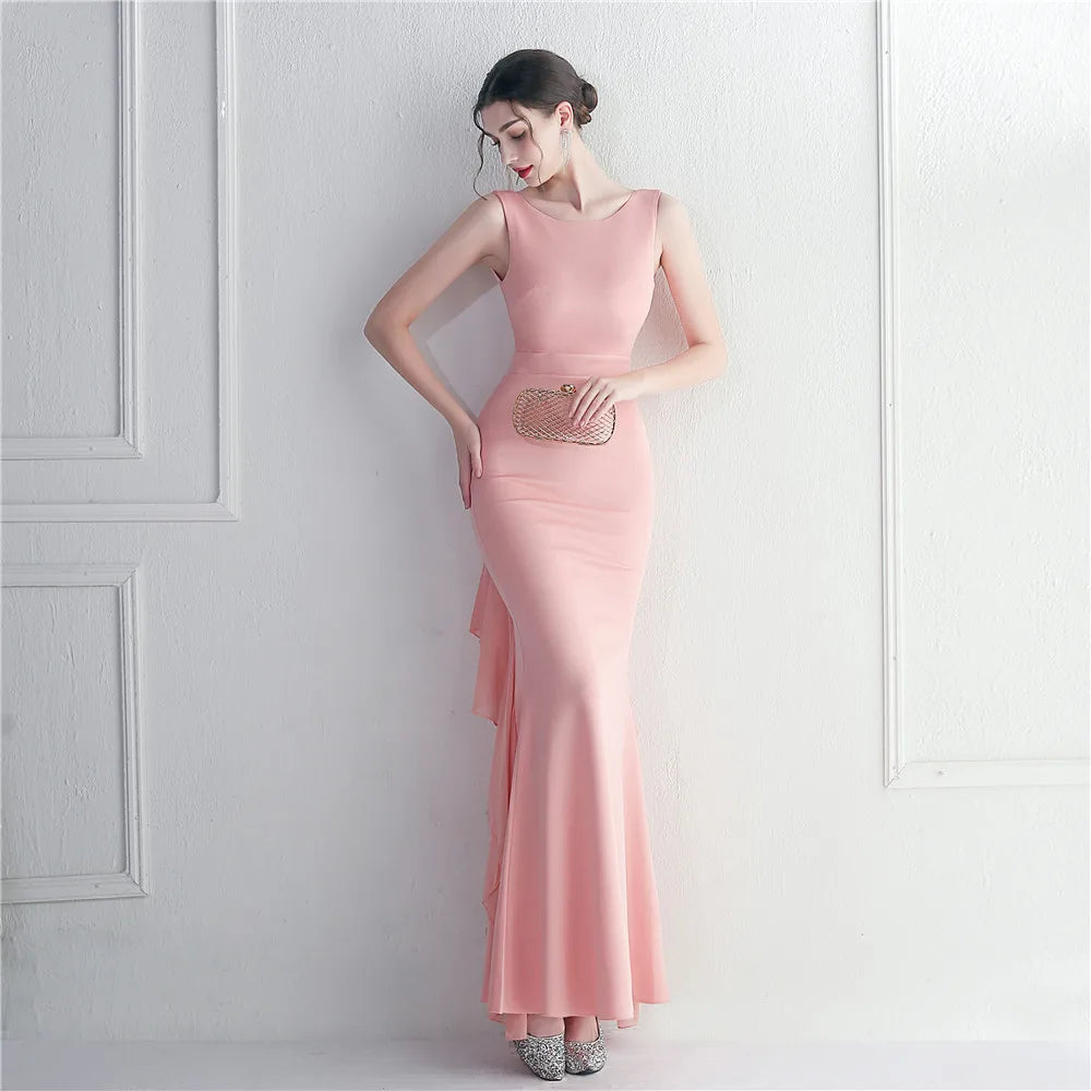 Elegant O Neck Beading Party Maxi Dress Women Long Prom Evening Dress