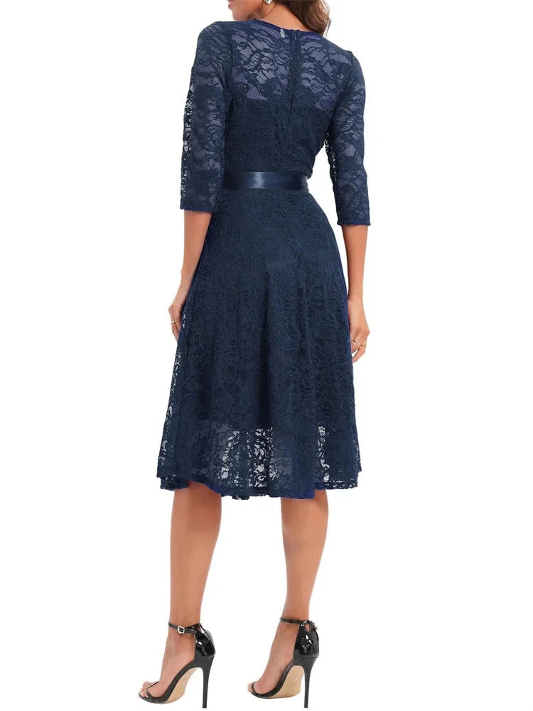 2024 Half Sleeve Summer Lace Party Short Ladies Dress Elegant Office Retro Vintage Flare Tea Cocktail Swing Flare Dresses