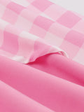 Sexy Pink Dresses for Women Halter Backless Bow Front Plaid Patchwork Prom Party Birthday Dress Midi Vintage