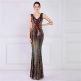 Women Deep V Neck Gold Sequin Dress Long Prom Evening Dress Sexy Party Maxi Dress