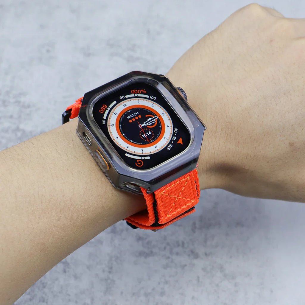 Nylon Sports Strap+Case for Apple Watch Band Ultra 49mm Tactical Woven Loop with Ultra PC Protective Case for iwatch Ultra2 49mm