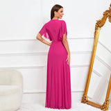 Women Tulle Long Prom Dress V Neck Beading Evening Elegant Party Maxi Dress