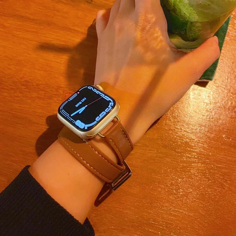 Leather Strap for Apple Watch Ultra 2 Band 49mm 41mm 45mm 40mm 44mm Correa For IWatch Series 9 8 7 6 SE 5 4 Replacement Bracelet