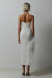 Off Shoulder Feather Long Sexy Slit Party Evening Dress White Color Celebrity Dress