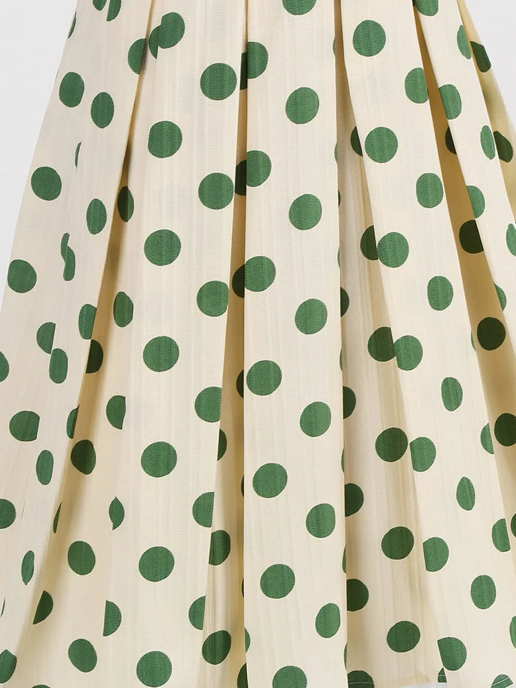 Polka Dot Print Vintage Suspender Skirts for Women Summer Clothes Preppy Style 2024 Belted Pleated Midi Skirt