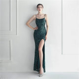Backless Sexy Slit Long Sequin Evening Luxury Beading Stretch Sleeveless Cocktail Party Prom Dress