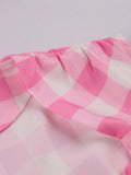 Buttons Front High Waist Pink Plaid Dress Christmas Evening Party Wear Women Sleeveless Rockabilly Vintage Dress