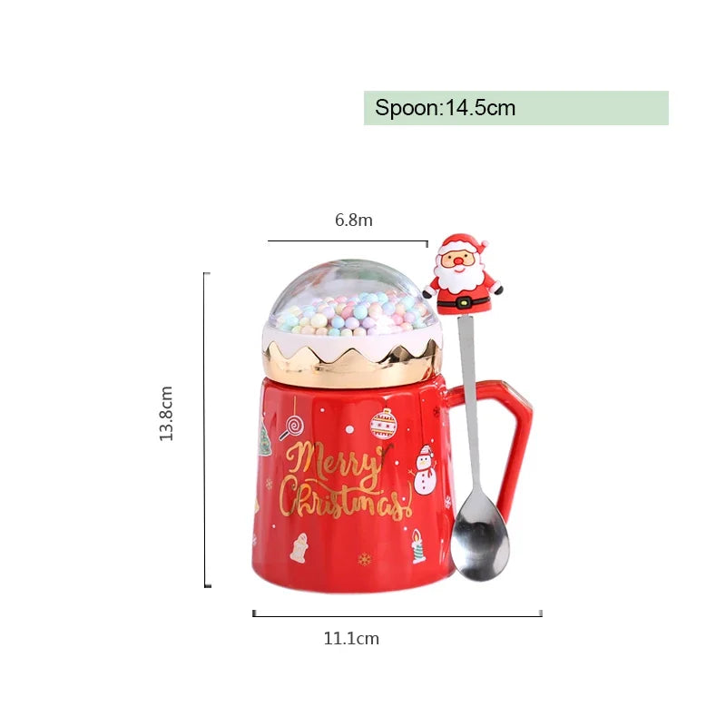 Christmas Mugs with lid and Santa Claus Spoon Creative Planet Ceramic Cup Xmas Gift Coffee Milk Cup