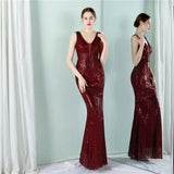 Women Deep V Neck White Sequin Dress Long Prom Evening Dress Sexy Party Maxi Dress