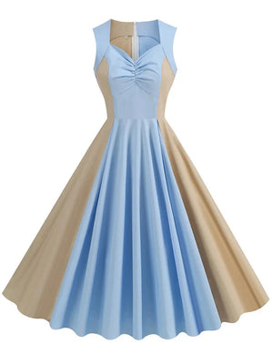 2024 Solid Patchwork Women Vintage 1950s Dress Elegant Summer Sleeveless 40s 60s Rockabilly Retro Cocktail Party Swing Dresses