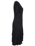 2024 High Low Solid Vintage Pencil Dress Irregular Hem Ruffle Hem Elegant Summer Short Sleeve Bandage Sheath Dresses