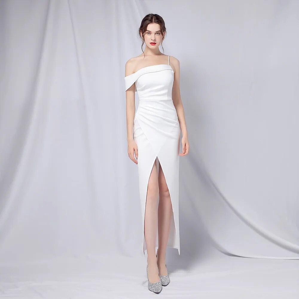 Women Soft Satin Slash Neck Evening Dress Sexy Green Slit Party Maxi Dress Prom Dress