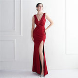 Candy Color Women Party Maxi Dress Black Soft Satin Sexy V Neck Evening Dress Long Bridesmaid Drress