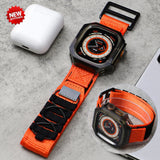 Nylon Sports Strap+Case for Apple Watch Band Ultra 49mm Tactical Woven Loop with Ultra PC Protective Case for iwatch Ultra2 49mm