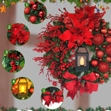 2024 Christmas Wreath With Flower Lamp Bow and Ball Festive Door Decoration Window Fireplace Wreath For Household Party Ornament