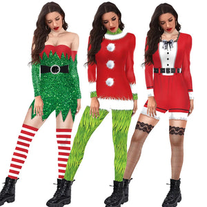 Women Sexy stripe Jumpsuit Xmas 3D Print Pattern Bodysuit Zentai Suit Christmas Holiday Cosplay Costume Female Clothes Catsuit