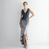 Women Beading Prom V Neck Navy Sequin Evening Sexy Party Maxi Dress