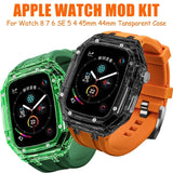 Modification Kit For Apple Watch 45mm 44mm Transparent Case & Silicone Band For iWatch Series 8 7 6 5 4 SE Rubber Sport Strap
