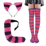 3Pcs Animal Foxes Cat-Costumes for Adults-Kids Cat-Ears Headband Cat-Tail Stockings  Animal Fancy Dress Accessories R7RF