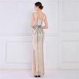 Women Deep V Neck Gold Sequin Dress Long Prom Evening Dress Sexy Party Maxi Dress