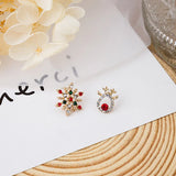 Korean Colorful Pearl Zircon Snowflake Earrings Delicate Shiny Bow Xmas Stud Earring For Women Christmas Jewelry New Year Gifts