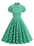 1950s Vintage Polka Dot Pinup Cotton Midi Robe for Women Peter Pan Collar Party Elegant Pockets Dresses
