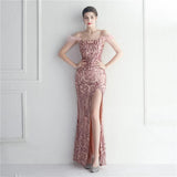 Sexy Slit Long Sequin Evening Dresses Luxury Feather Stretch Sleeveless Cocktail Party Prom Dress