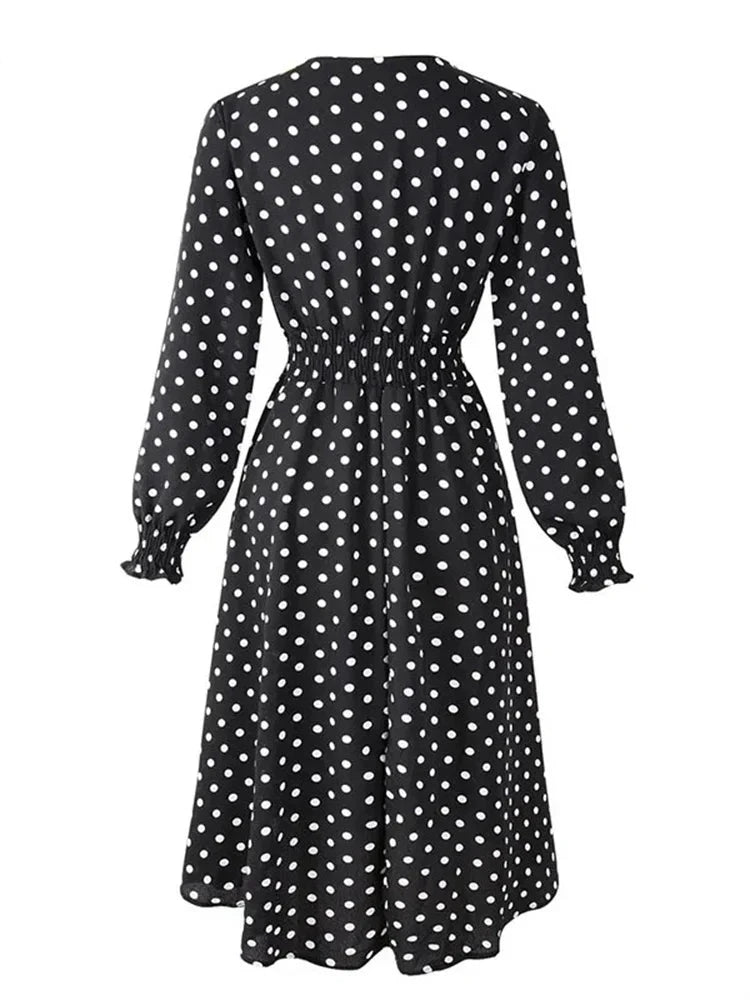 2024 Elegant Casual Floral Print A-Line Party Dress Women Spring Summer Elegant Long Sleeve Elastic Waist Boho Beach Dresses