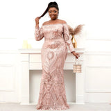 Full Sleeve Stretch Gold Sequin Evening Dress Elegant Off Shoulder Party Maxi Dress Long Prom Dress