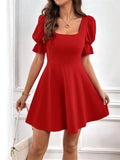 2024 Summer Vintage Red Party Dress for Women Short Sleeve Casual 50s 60s A Line Runway Party Flare Dresses