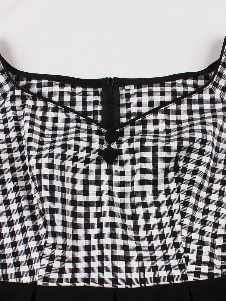 Gingham and Black Patchwork Elegant Cotton Long Dresses for Women Sexy Off Shoulder Evening Party Vintage Pleated Dress