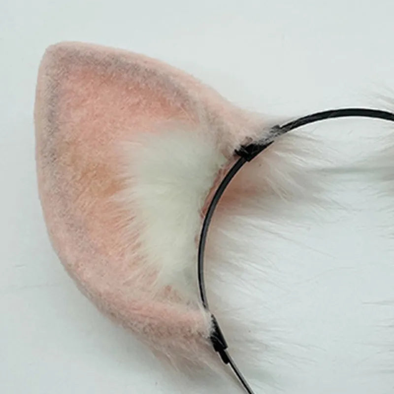 Long Fur Fox Ears Anime Cosplay Headband Hairband with Plush Tail Halloween Cosplay Party Costume for Kids Anime Lover