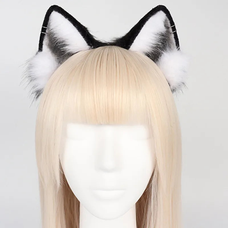 Cute Cat Ear Cosplay Hair Hoop with Flower Hairpin Woman Teens Headband for Live Broadcast Cartoon Carnivals Hairband