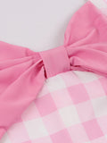 Sexy Pink Dresses for Women Halter Backless Bow Front Plaid Patchwork Prom Party Birthday Dress Midi Vintage