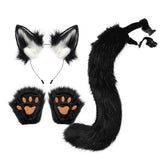 Fox Costume Set Fox Ears Tail Paw Gloves Animal Fancy Costume Kit Accessories for Adults Halloween Cosplay Costumes