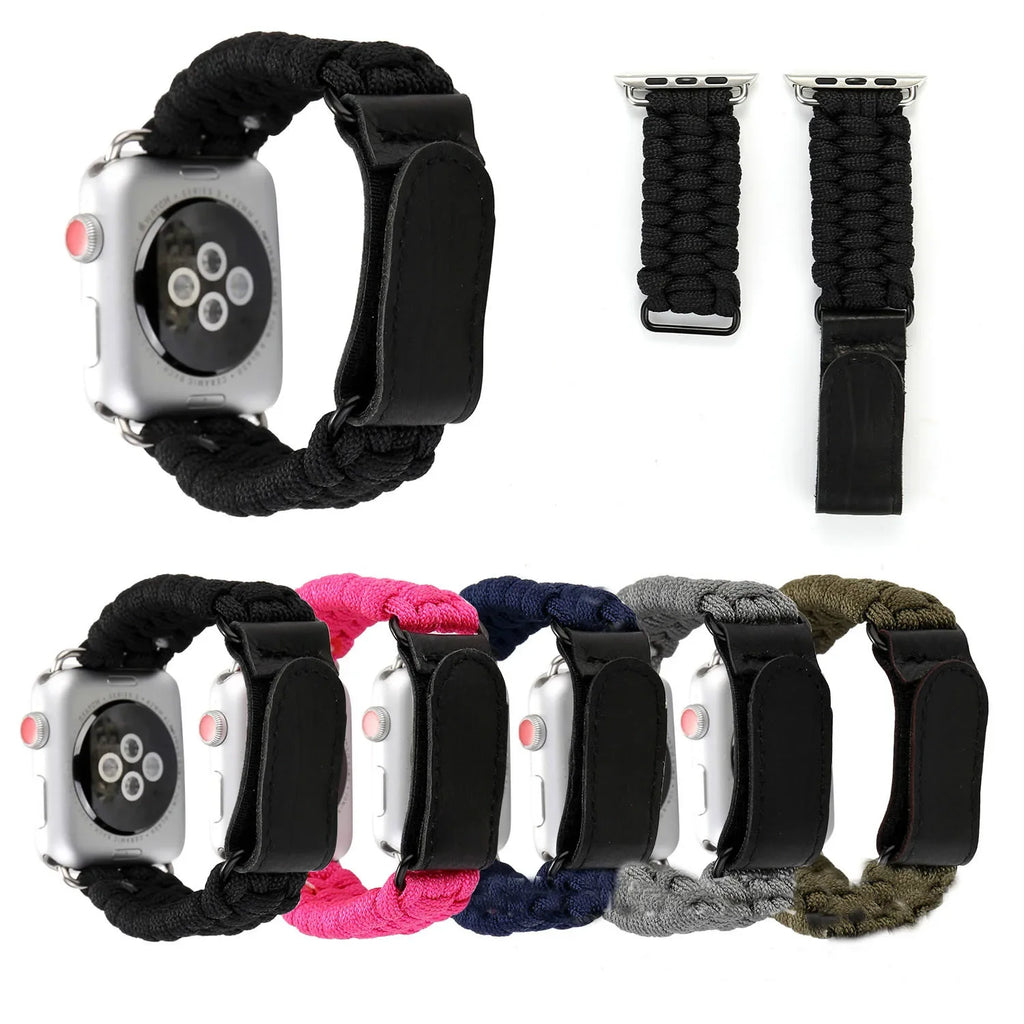 Survival Rope strap For Apple watch band 49mm 44mm 40mm 45mm/41mm 42mm 38mm Outdoors Leather clasp belt Bracelet iWatch 5 se 6 7