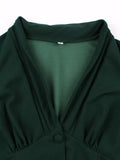 Sexy Ruched V-Neck High Waist Single Breasted Evening Party Dresses for Women Green Tie Back Vintage Swing Dress