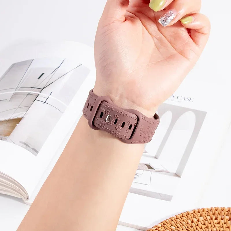 Engraved Strap for Apple Watch Ultra 2 Band 49mm 44MM 40mm 41/45mm 38/42mm Silicone Bracelet For IWatch Series 9 8 7 6 SE 5 4 3