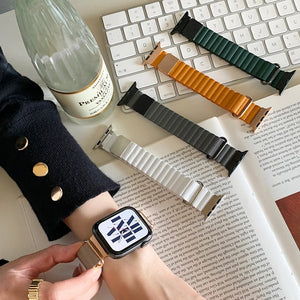 Magnetic Leather Band For Apple Watch 44mm 45mm 49mm 40mm 41mm 42mm 38mm Metal Stainless Steel Strap For iwatch 8 7 SE 6 5 4 3 2