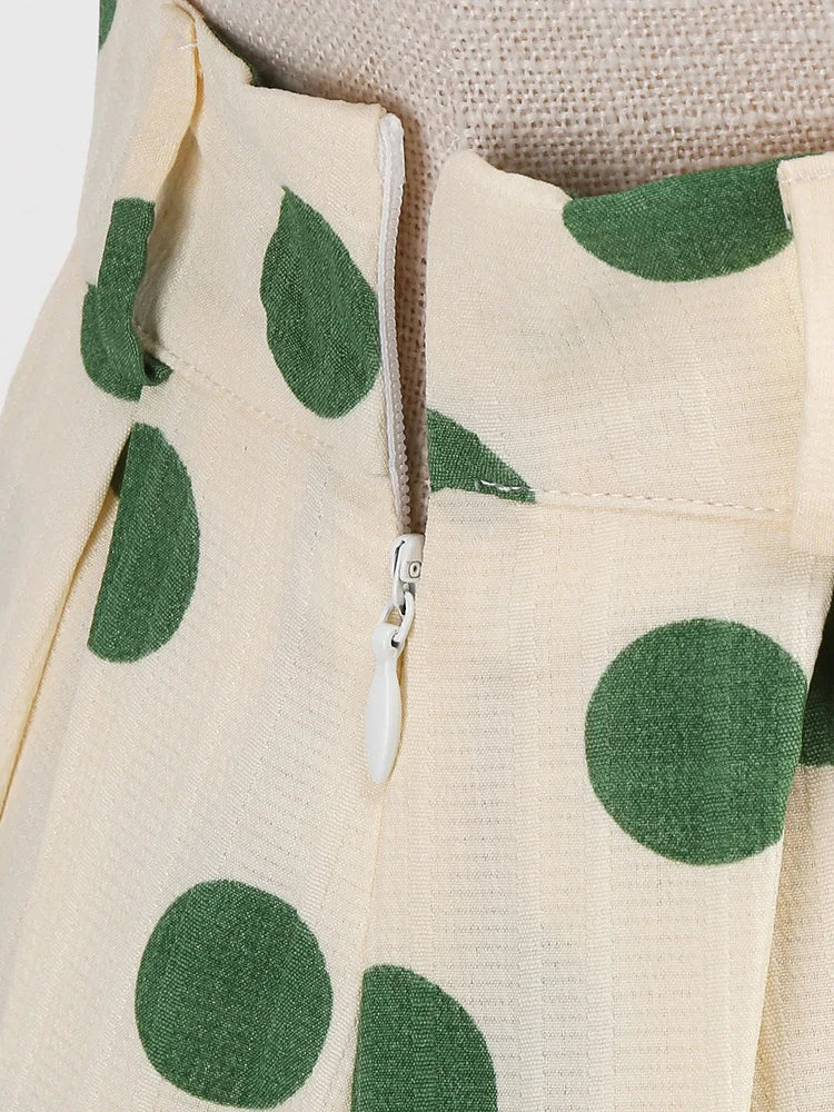 Polka Dot Print Vintage Suspender Skirts for Women Summer Clothes Preppy Style 2024 Belted Pleated Midi Skirt