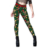 Women Christmas Belt Leggings Autumn Winter Festival Santa Claus Print Skinny Pants High Waist Trousers