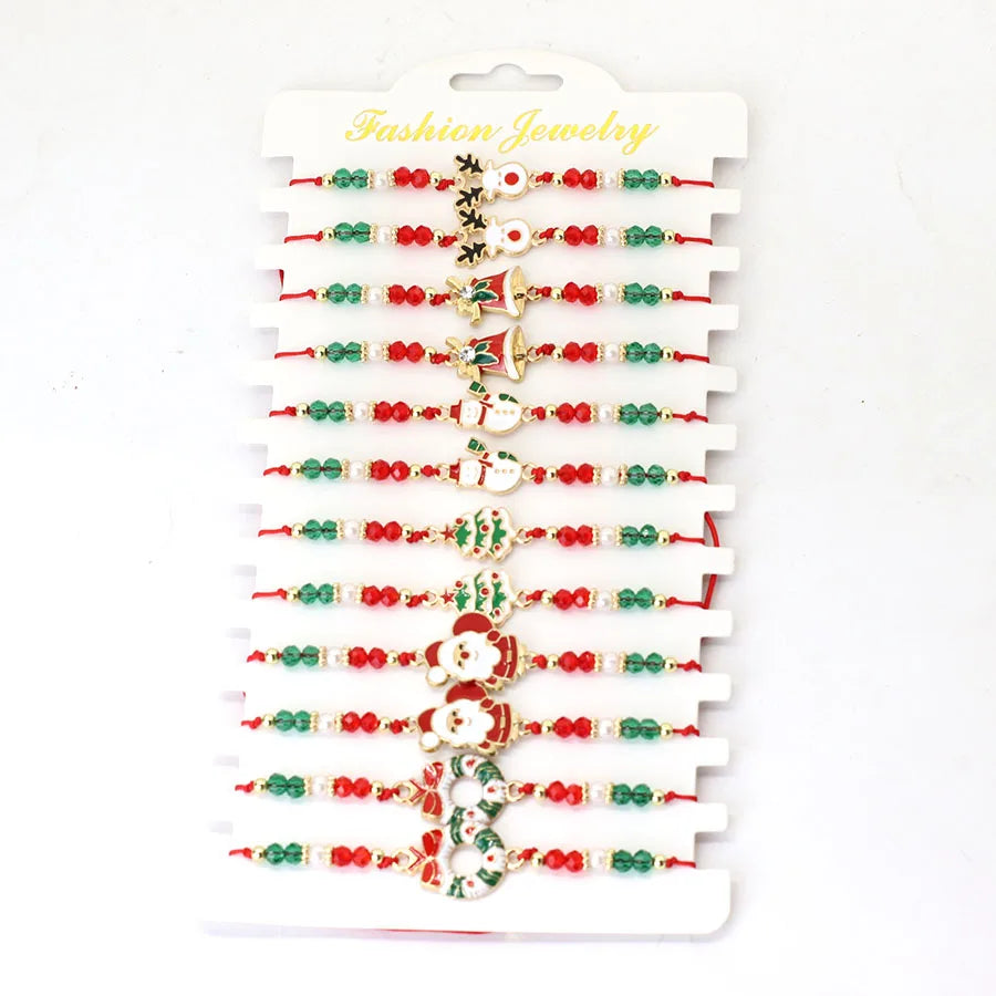 New 12Pcs/Set Christmas Bracelet Unisex Handmade Weaven String Adjustable Santa Claus Symbol Bracelet