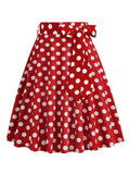 High Waist Polka Dot Print Belted Flare Swing Skirt for Women New In Rockabilly Pinup Vintage Clothes