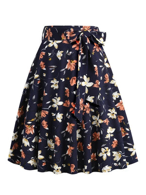 Multicolor Floral Retro Vintage Swing Skirt Summer Women Zipper Back Midi Length Elegant Outfits Polyester Skirts