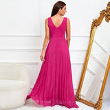Women Tulle Sleeveless V Neck Beading Evening Elegant Party Maxi Dress