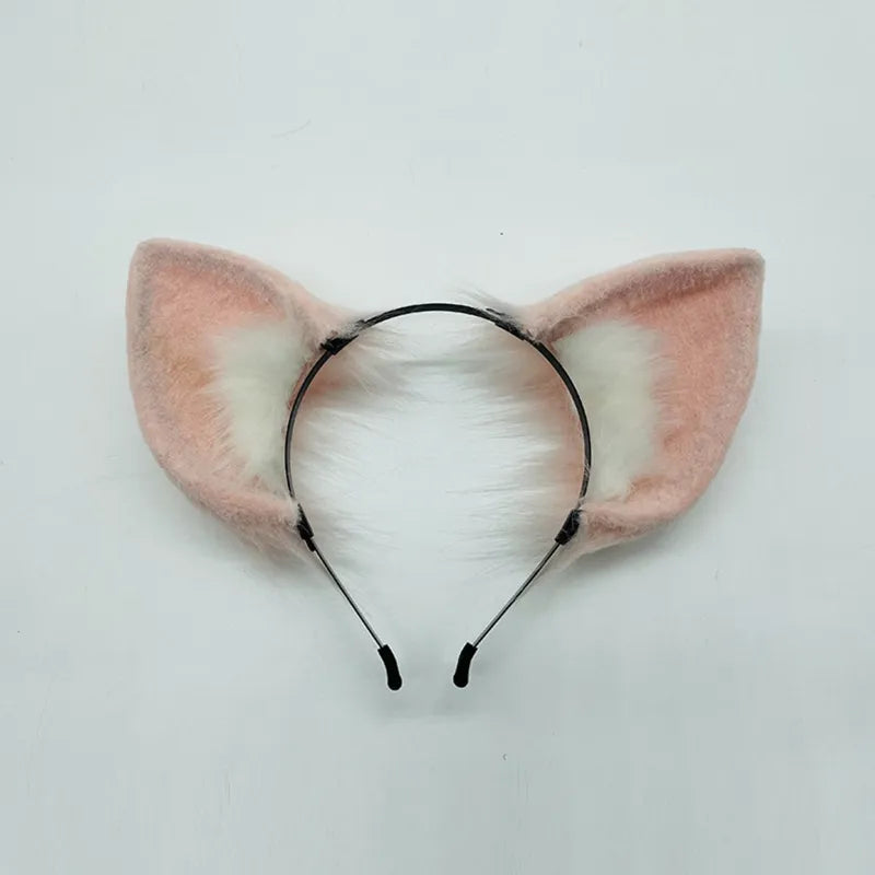 Long Fur Fox Ears Anime Cosplay Headband Hairband with Plush Tail Halloween Cosplay Party Costume for Kids Anime Lover