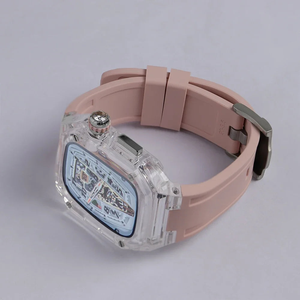 Transparent Modification Kit For Apple Watch 49mm Ultra Luxury Glacier Case Rubber Band IWatch Series 8 7 6 SE 45mm 44mm Mod KIT