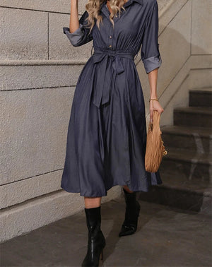 2024 High Split Vintage Women Party Dress Solid Elegant Single Breasted Button Shirt Casual Spring Office Runway A Line Dresses