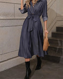 2024 High Split Vintage Women Party Dress Solid Elegant Single Breasted Button Shirt Casual Spring Office Runway A Line Dresses