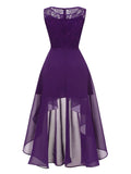 Lace Elegant Party Evening Robe Women Chiffon High Low Hem Maxi Dress O-Neck Sleeveless Summer Vintage Ladies Dresses